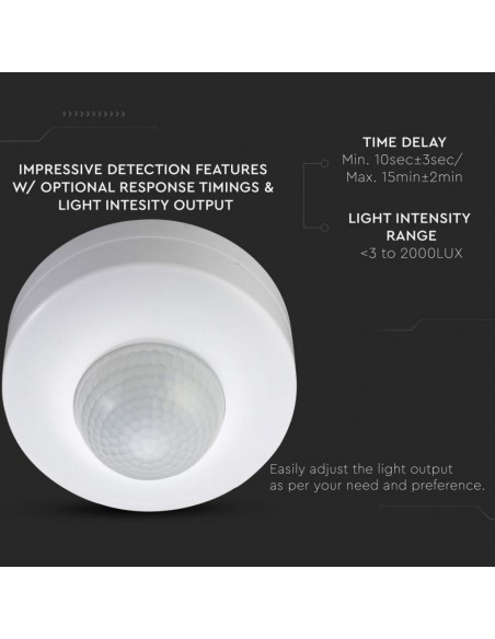 1355-Sensore di Movimento a Infrarossi  Montaggio a Plafone Con funzionalità ON/OFF Colore Bianco Max  IP-7