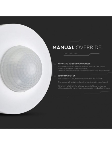 Sensore di Movimento a Infrarossi 360° Montaggio a Plafone Con funzionalità ON/OFF Bianco (Max 300W) IP20