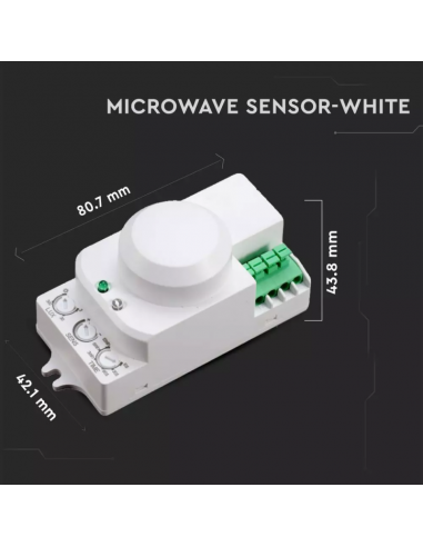 1446-Sensore di Movimento a Microonde  Montaggio a Plafone Colore Bianco Max  IP-3