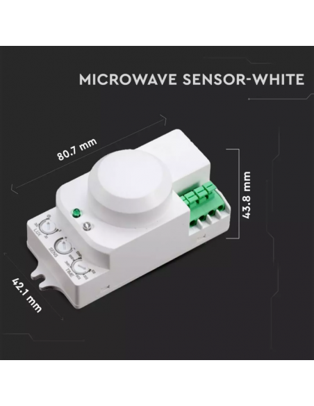 1446-Sensore di Movimento a Microonde  Montaggio a Plafone Colore Bianco Max  IP-3