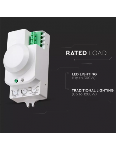 1446-Sensore di Movimento a Microonde  Montaggio a Plafone Colore Bianco Max  IP-5