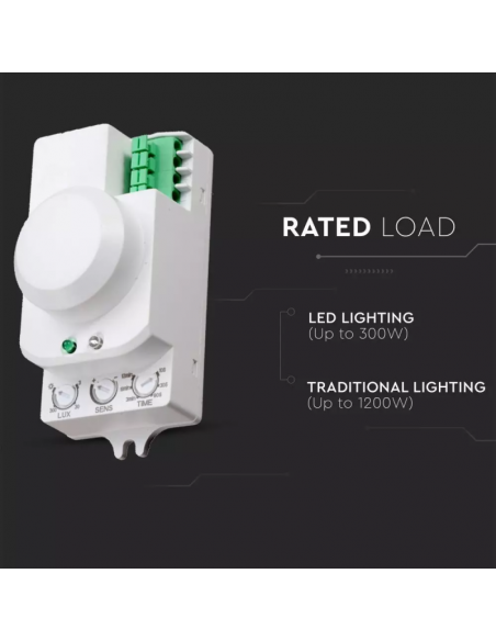 1446-Sensore di Movimento a Microonde  Montaggio a Plafone Colore Bianco Max  IP-5