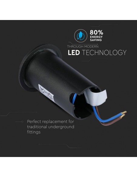 Faretto LED Segnapasso a Cilindro da Interramento 1W Doppio Fascio Luminoso Nero 12V 6500K IP67 Driver non Incluso