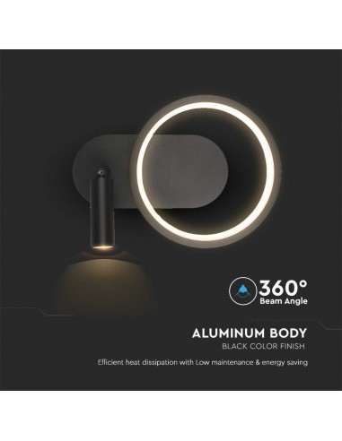 14980-Lampada LED da Muro  con Faretto da Lettura Orientabile  in Metallo  Colore Nero -7