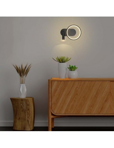 14981-Lampada LED da Muro  con Faretto da Lettura Orientabile  in Metallo  Colore Nero -4