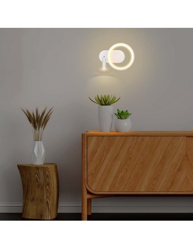 14982-Lampada LED da Muro  con Faretto da Lettura Orientabile  in Metallo  Colore Bianco -4