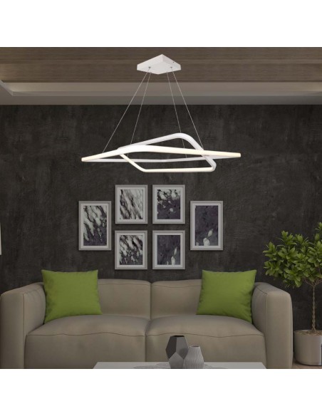 14988-Lampadario LED a Sospensione con  Rettangoli  in Metallo Colore Bianco   Triac Dimmerabile-4