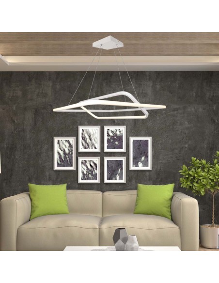14989-Lampadario LED a Sospensione con  Rettangoli  in Metallo Colore Bianco   Triac Dimmerabile-4