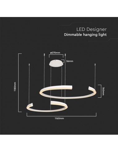 14992-Lampadario LED a Sospensione con  Mezzaluna  in Metallo Colore Bianco   Triac Dimmerabile-2