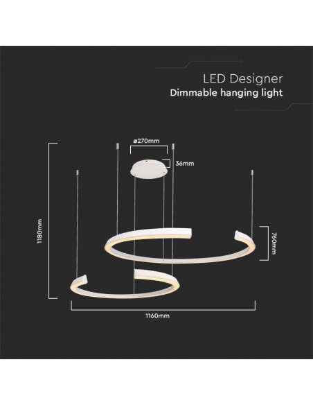 14992-Lampadario LED a Sospensione con  Mezzaluna  in Metallo Colore Bianco   Triac Dimmerabile-2