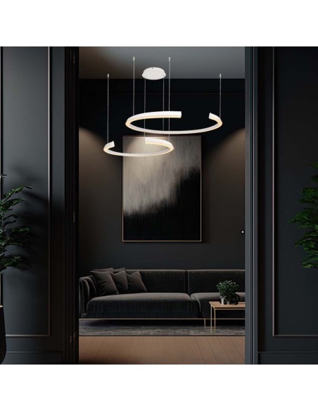 14992-Lampadario LED a Sospensione con  Mezzaluna  in Metallo Colore Bianco   Triac Dimmerabile-3