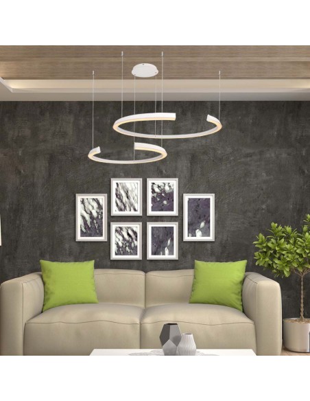 14992-Lampadario LED a Sospensione con  Mezzaluna  in Metallo Colore Bianco   Triac Dimmerabile-4