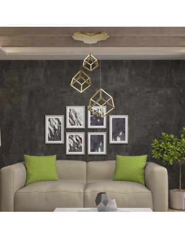 15341-Lampadario LED a Sospensione con  Cubi  Moderno e Decorativo xxcm Colore Oro-4