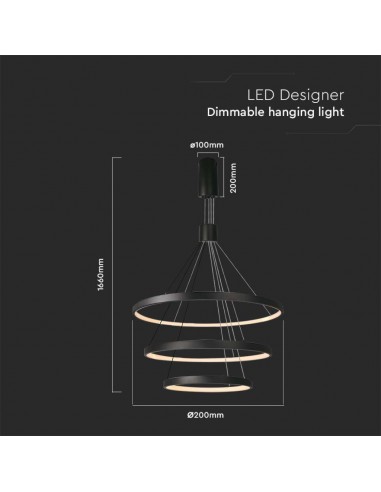 15345-Lampadario LED a Sospensione con  Cerchi  in Metallo Colore Nero Dimmerabile x -2