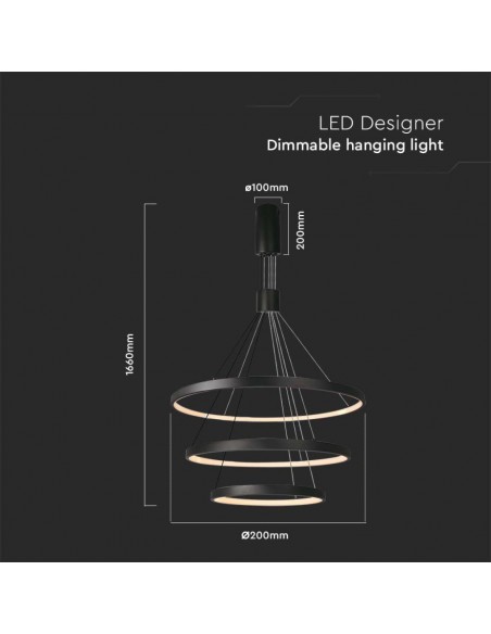 15345-Lampadario LED a Sospensione con  Cerchi  in Metallo Colore Nero Dimmerabile x -2