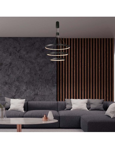 15345-Lampadario LED a Sospensione con  Cerchi  in Metallo Colore Nero Dimmerabile x -3