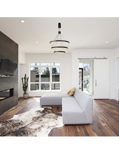 15345-Lampadario LED a Sospensione con  Cerchi  in Metallo Colore Nero Dimmerabile x -4