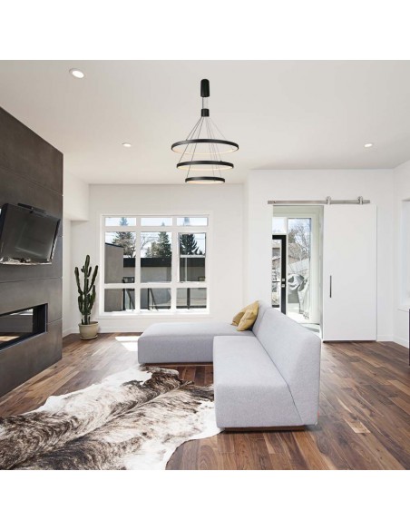 15345-Lampadario LED a Sospensione con  Cerchi  in Metallo Colore Nero Dimmerabile x -4