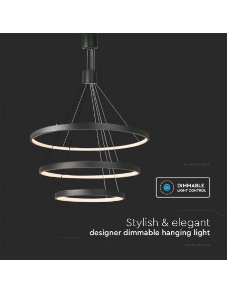 Lampadario LED a Sospensione con 3 Cerchi 46W in Metallo Nero Dimmerabile 40*60*80*150cm 3000K