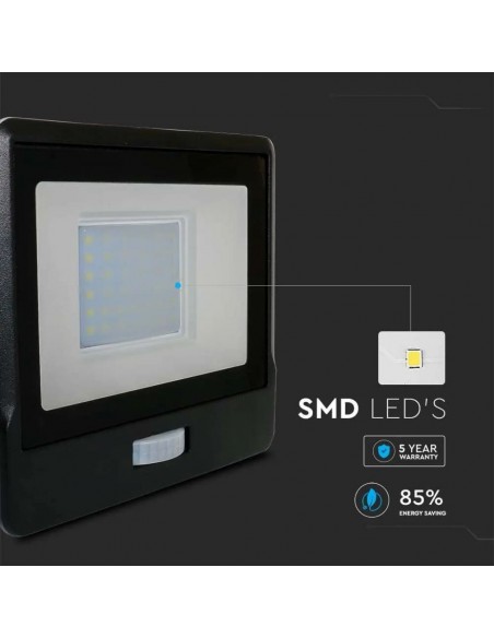 20262-Faro LED Chip Samsung  con Sensore PIR Colore Nero  -7