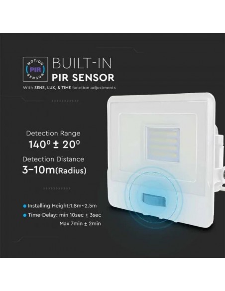 Faro LED Chip Samsung 20W con Sensore PIR Bianco 6500K IP65