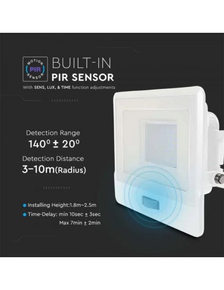 Faro LED Chip Samsung 30W con Sensore PIR Bianco 6500K IP65