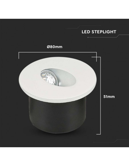 211207-Faretto LED Segnapasso Rotondo Montaggio a Incasso  Colore Bianco  IP-3