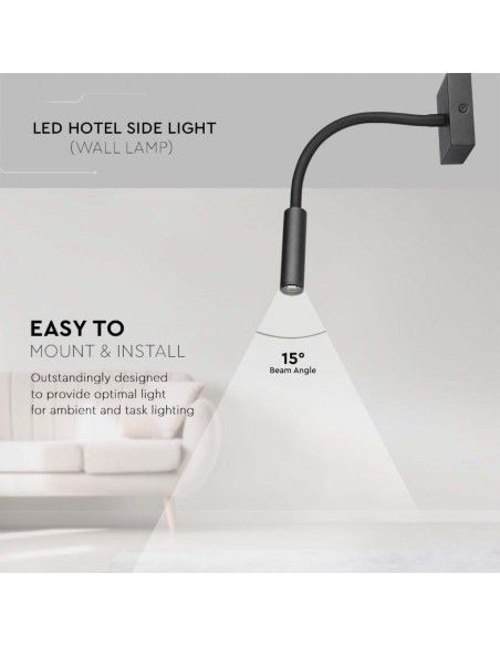 Applique da Hotel per Lettura LED 3W Nero 3000K