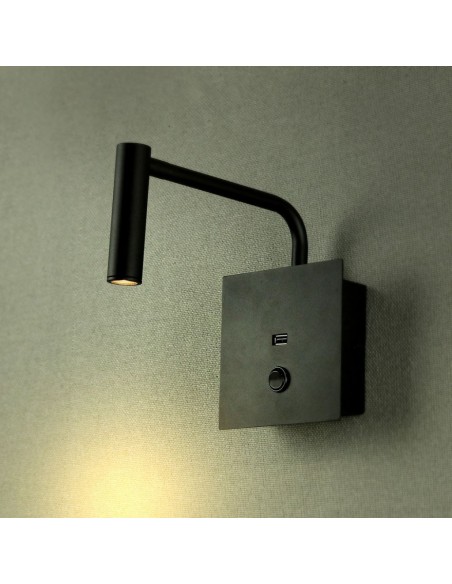 211487-Applique da Hotel per Lettura LED  con Interruttore Porta USB Colore Nero -4