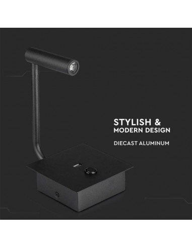 211487-Applique da Hotel per Lettura LED  con Interruttore Porta USB Colore Nero -7