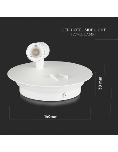 211489-Applique da Parete per Lettura con  LED Chip CREE Indipendenti tramite Tasti On/Off Integrati Retroilluminata  con Farett