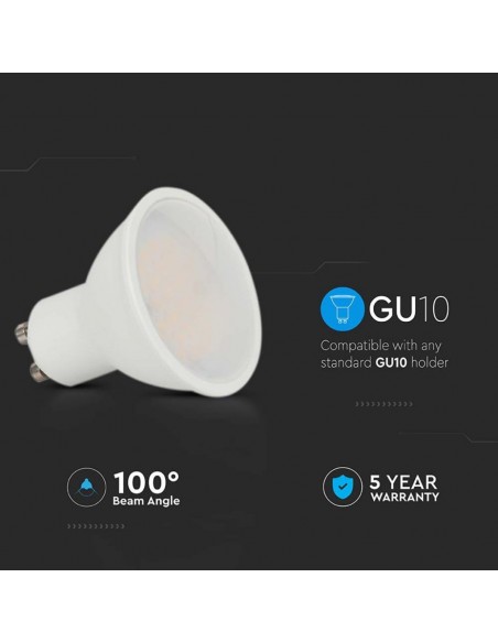 Faretto LED Chip Samsung GU10 4,5W 100° Copertura Satinata 6500K