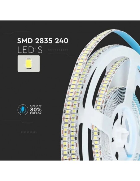 Strip LED SMD2835 20W/m 5m 240 LED/m 2000Lm/m 12V 3000K IP20 10mm