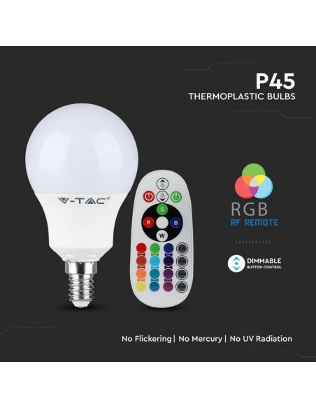 Lampadina LED E14 4,8W P45 con Telecomando RGB + 3000K