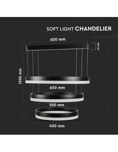 213990-Lampadario LED a Sospensione con  Cerchi  in Metallo Colore Nero  Triac Dimmerabile-2