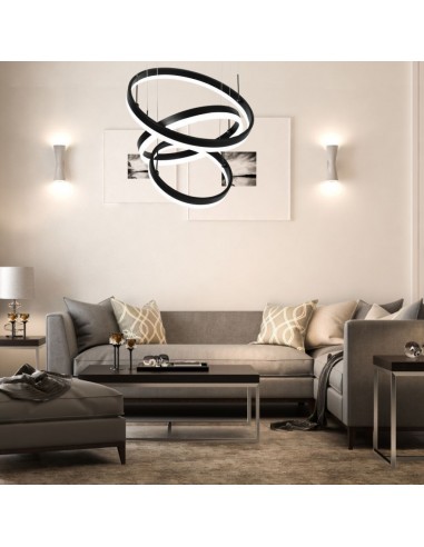213990-Lampadario LED a Sospensione con  Cerchi  in Metallo Colore Nero  Triac Dimmerabile-4