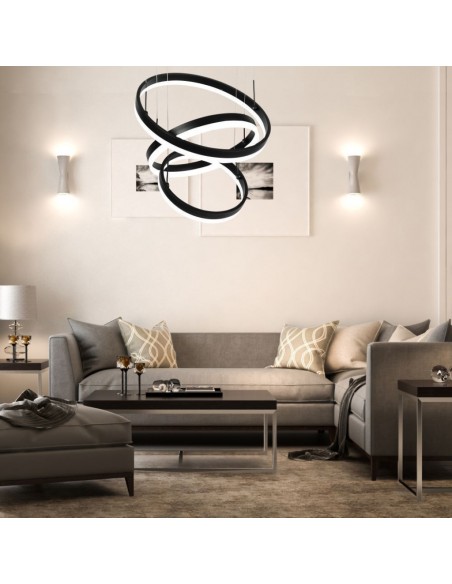 213990-Lampadario LED a Sospensione con  Cerchi  in Metallo Colore Nero  Triac Dimmerabile-4