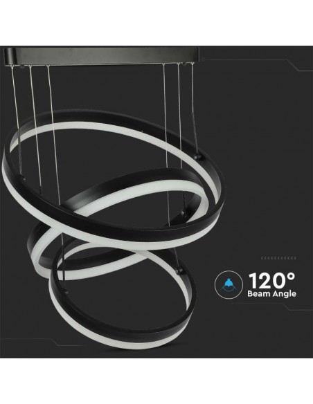 Lampadario LED a Sospensione con 3 Cerchi 86W in Metallo Nero 3000K Triac Dimmerabile