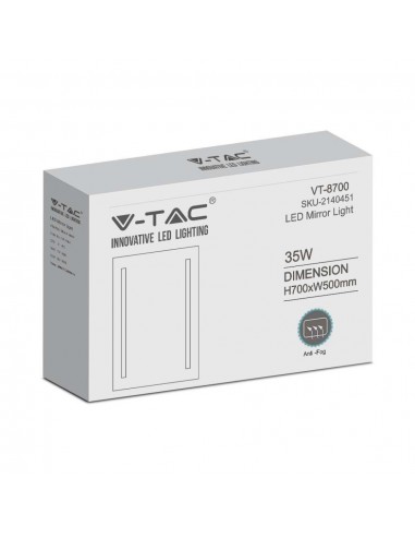 2140451-Specchio LED Rettangolare da Bagno  LM/W con Anti Appannamento   IP-2