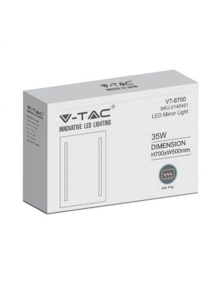 2140451-Specchio LED Rettangolare da Bagno  LM/W con Anti Appannamento   IP-2