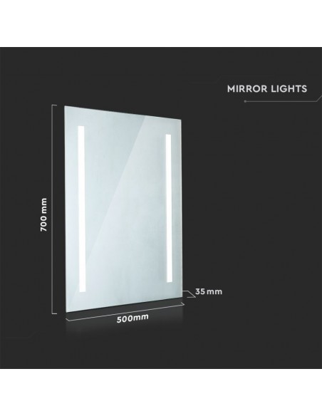 2140451-Specchio LED Rettangolare da Bagno  LM/W con Anti Appannamento   IP-3