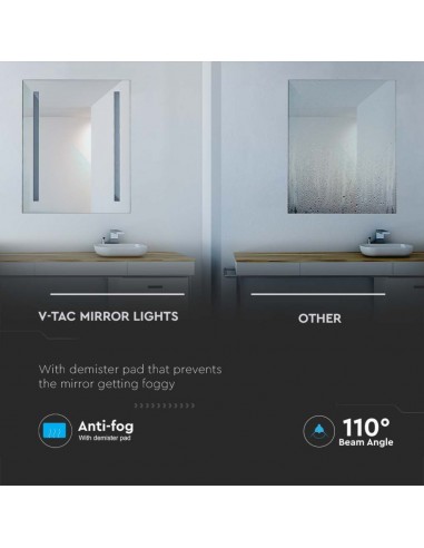 2140451-Specchio LED Rettangolare da Bagno  LM/W con Anti Appannamento   IP-7