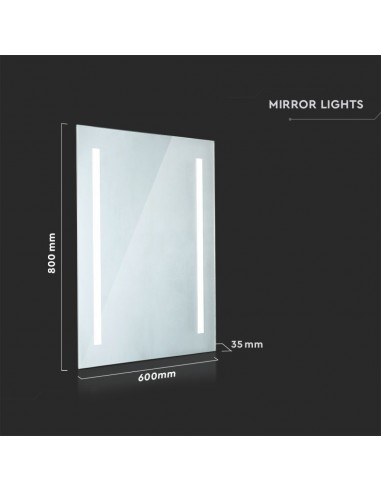 2140471-Specchio LED Rettangolare da Bagno  LM/W con Anti Appannamento   IP-2