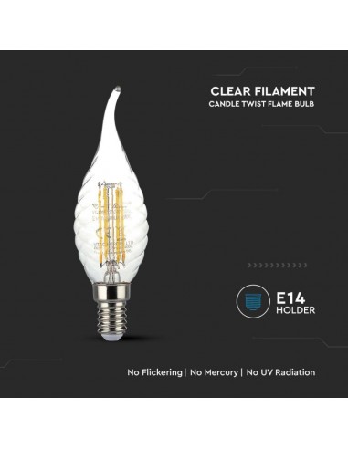 214308-Lampadina LED E  LM/W Candela a Fiamma Tortiglione Filamento -6