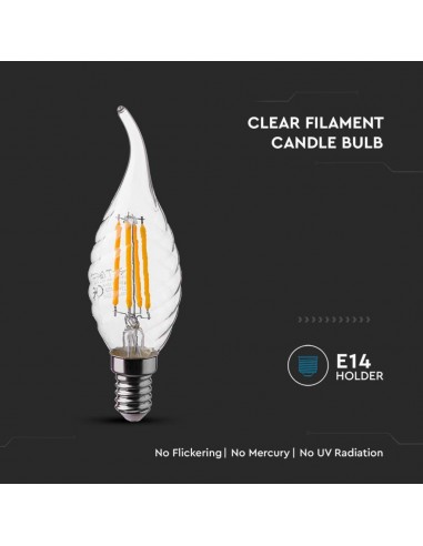 214431-Lampadina LED E  LM/W Candela a Fiamma Tortiglione Filamento -6