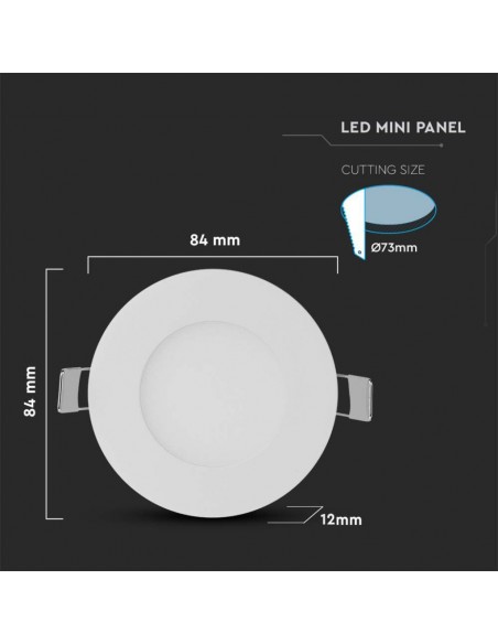 216294-Mini Pannello LED  Montaggio ad Incasso Rotondo Colore Bianco -3