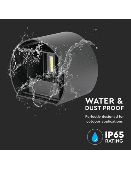 Lampada LED da Muro Arrotondata Doppio LED COB 5W 140LM/W Nero Satinato Fascio Luminoso Regolabile 3000K IP65