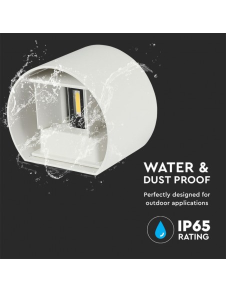 Lampada LED da Muro Arrotondata Doppio LED COB 6W 110LM/W Bianco Satinato Fascio Luminoso Regolabile 3000K IP65