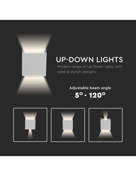 Lampada LED da Muro Quadrata Doppio LED COB 5W 140LM/W Bianco Satinato Fascio Luminoso Regolabile 4000K IP65