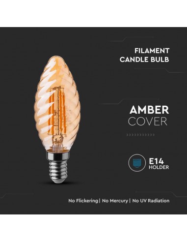 217115-Lampadina LED E  Candela Tortiglione Filamento Ambrato -6